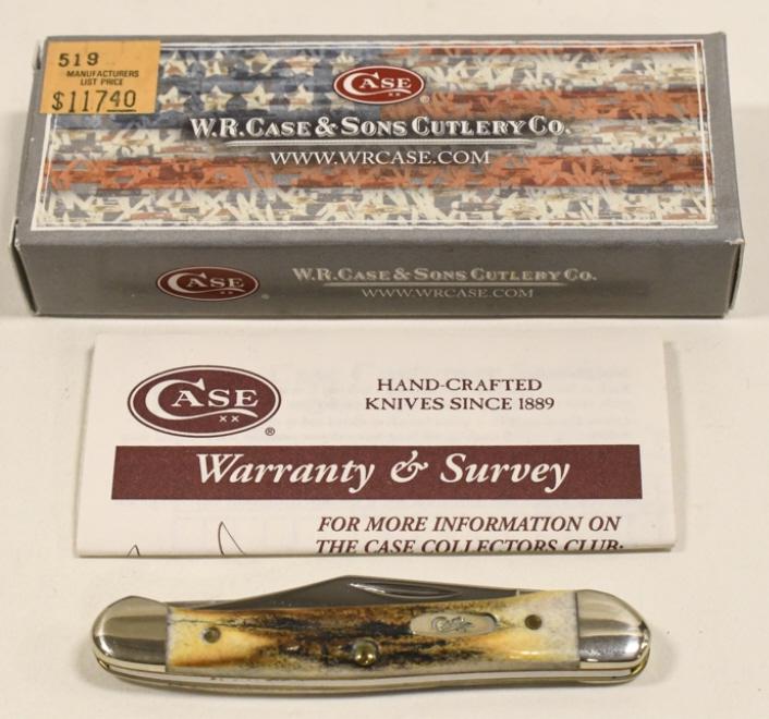 Case XX Mini Copperhead 52109X Stag Folding Knife: Case XX Mini Copperhead model no. 52109x 2-blade folding knife with box. Knife appears to be in nice condition with light wear from use and storage. When closed it measures approximately 3-1/8" across