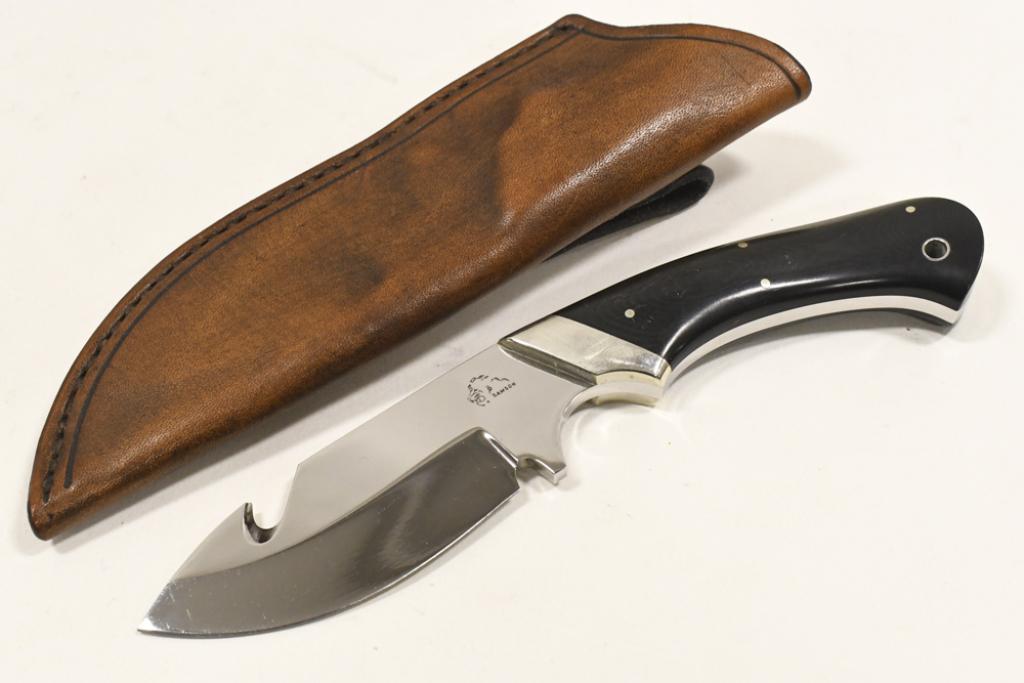 Pre-Benchmade Pacific Cutlery Samson Knife: Hard to find vintage pre-Benchmade Pacific Cutlery Jodi Samsonfixed blade knife. Knife appears to be in nice condition with some cratches and light wear from use and age. Comes with custom Scharp leat