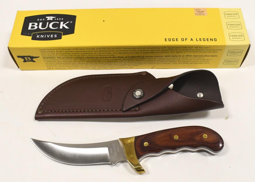 Buck Kalinga Fixed Blade Knife w/ Box: Buck "Kalinga" fixed blade knife with leather sheath and box. Knife appears to be in very nice condition with some discoloration and light wear from use and storage. Overall the knife measures approxi