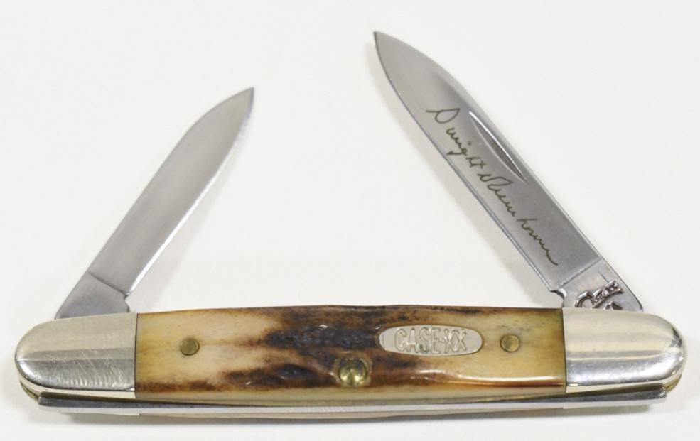Case XX Eisenhower Signature 05263 Folding Knife: Case XX Eisenhower Signature model 05263 folding knife with stag handle. Knife appears to be in nice condition with some scratches and wear from use and age. When closed it measures approximately 3-1/