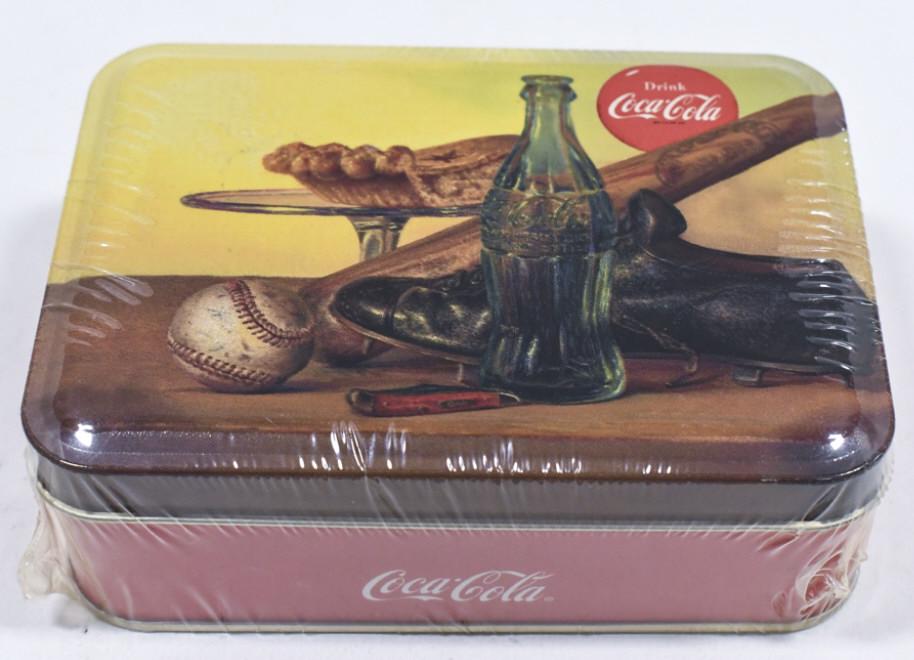 2002 Case XX Coke Bottle 6225-1/2 Folding Knife: 2002 Case XX Coca-Cola edition Coke Bottle folding knife model no. 6225-1/2 brand new sealed in original collector's tin. Tin is still sealed in original cellophane. Tin measures approximately 5" acro
