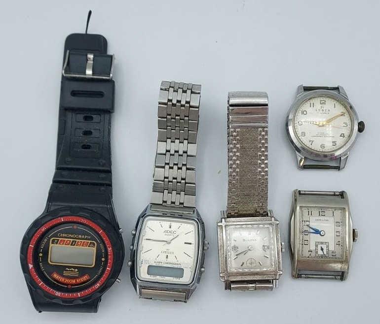 Set of Five (5) Various Wristwatches: Set of five wristwatches including Bulova, Hamilton, Citizen and Incabloc.Three watches with band and two without.