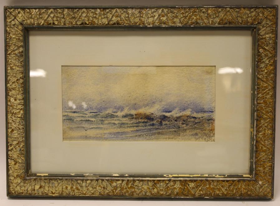 Prosper Louis Senat Coastal Landscape Watercolor: Watercolor on paper by Prosper Louis Senat (1852 - 1925). This coastal landscape is double signed and dated in lower right. Sight measures approximatley 13" across X 6.5" tall, framed it measures 23"