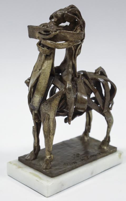1970 John Kearney Brutalist Bronze Sculpture: 1970 John Kearney brutalist bronze "Lady Godiva & The Centaur" sculpture. On Slate Base. Signed on base. Artist info on the bottom. Measures 6.5" across, 3.5" deep, 10" tall.