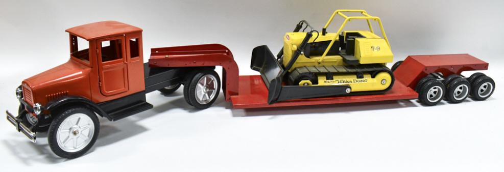 Large Old Time Toys Truck w/ Lowboy & Tonka Dozer (1 of 15)