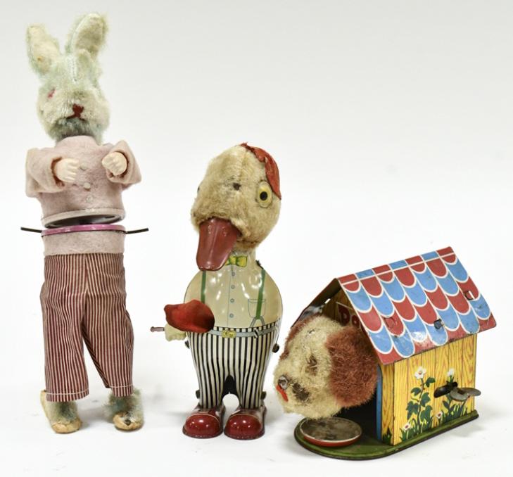 Japan Windup Duck w Cane, Dog w/ Doghouse, & Bunny (1 of 8)