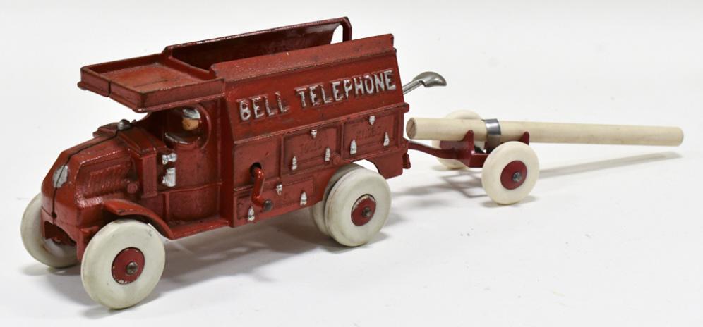 Hubley Cast Iron Bell Telephone Truck w/ Trailer (1 of 9)