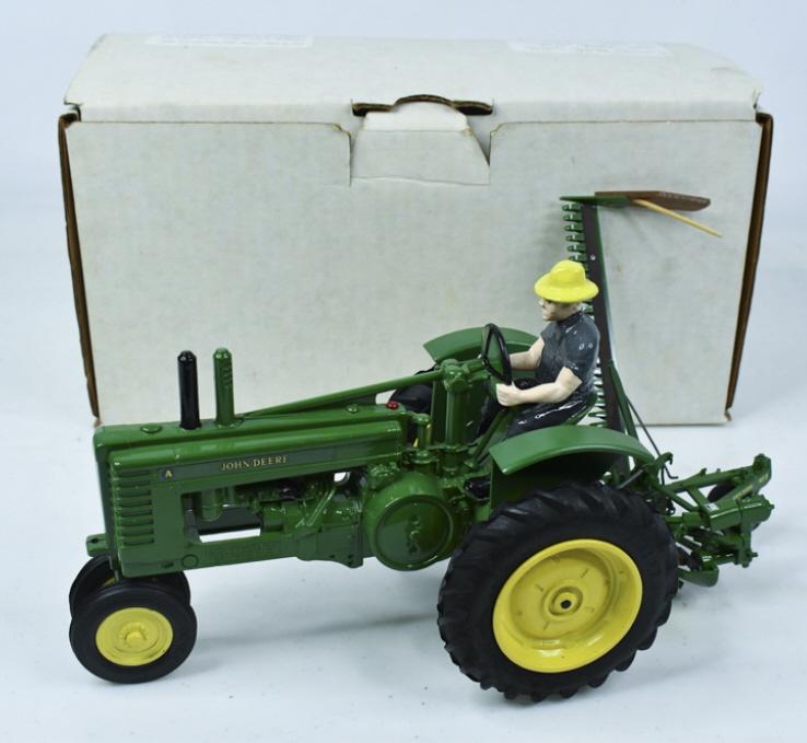 1/16 Nolt John Deere A w/ No. 5 Power Mower: 1/16 scale Nolt John Deere Model A tractor with No. 5 power mower. Good condition with the box.