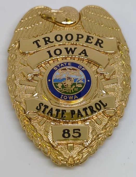 Obsolete Iowa State Trooper Patrol Badge #85: 2.75: gold-tone shield badge