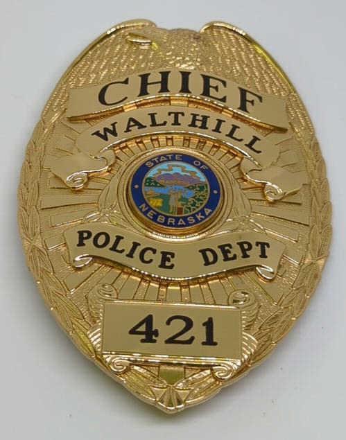Obsolete Walthill, Nebraska Police Chief Badge 421 (1 of 2)
