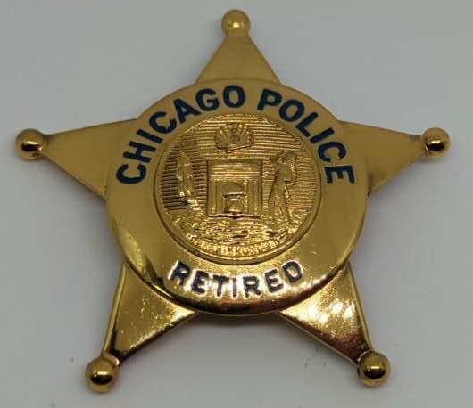 Obsolete Chicago Police Retired Morrissy Badge: 2.5" gold-tone 5pt star. Engraved Vaughn E Morrissy