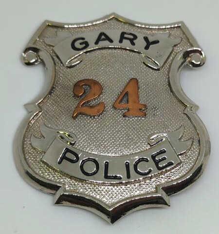 Obsolete Gary Indiana Police Badge #24: 2.75" silver-shield badge w/copper numbers. #24