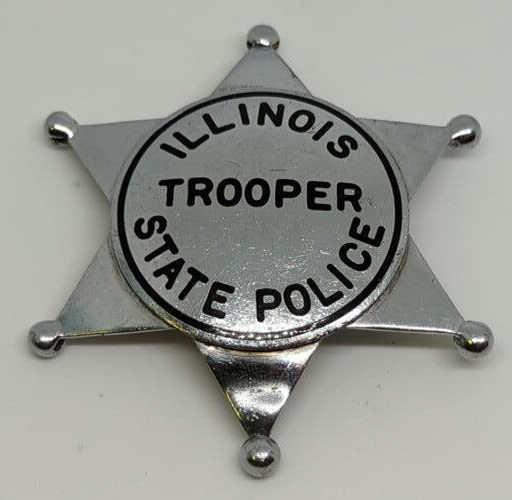 Obsolete Illinois State Trooper Police 6pt Badge: 2.5" 6pt silver star badge, marked CH Hanson on backe