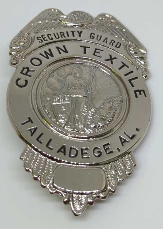 Obsolete Crown Textile Security Badge Talladege Al (1 of 2)