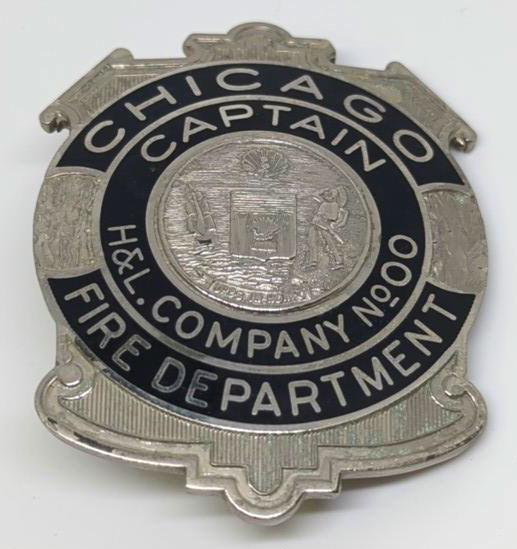 Obsolete Chicago Fire Dept Captain H&L Co Badge (1 of 2)