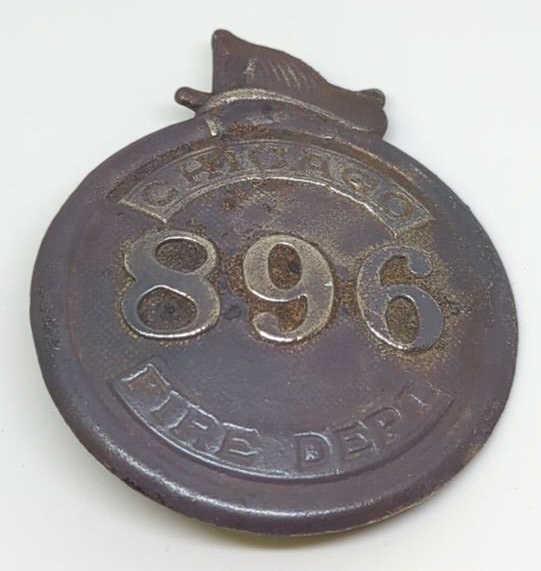 Early Chicago Fire Dept Helmet-Top Badge #896 (1 of 2)
