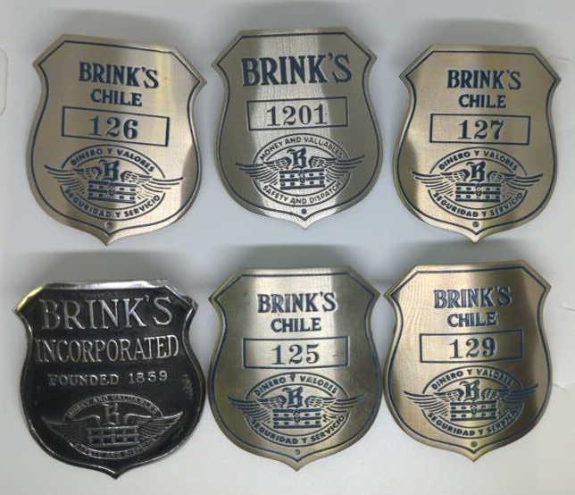 Lot of 6 Obsolete Brinks Security Shield Badges (1 of 3)