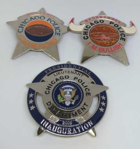 Lot of 3 Chicago Police Badges-Bulls, Bears, Presd (1 of 2)
