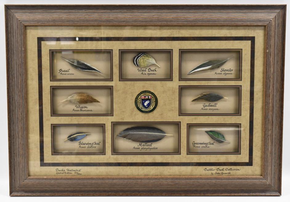 Ducks Unlimited Dabler Duck Col. by John Gewerth: Ducks Unlimited Dabler Duck Collection by John Gewerth. The collection of carved feather includes Pintail, Wood Duck, Shoveler, Wigeon, Gadwall, Blue Wing Teal, Mallard, and the Green Wing Teal. The c