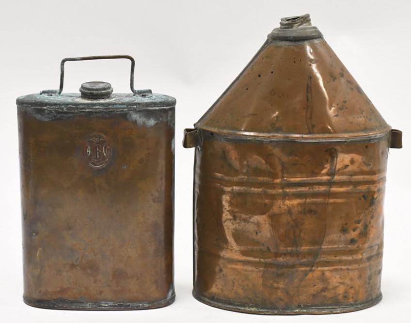 Civil War Era Copper Canteen & Flask: Unique Civil War era copper canteen and flask. They vary in condition with dents, dmage, and wear from use and age. Non regulation canteens like these were commonly used by Confederate soldiers during