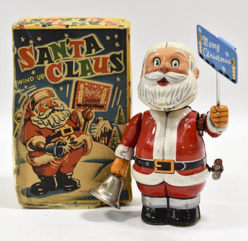 T.N Japan Tin Litho Windup Santa Claus w/ Box (1 of 9)