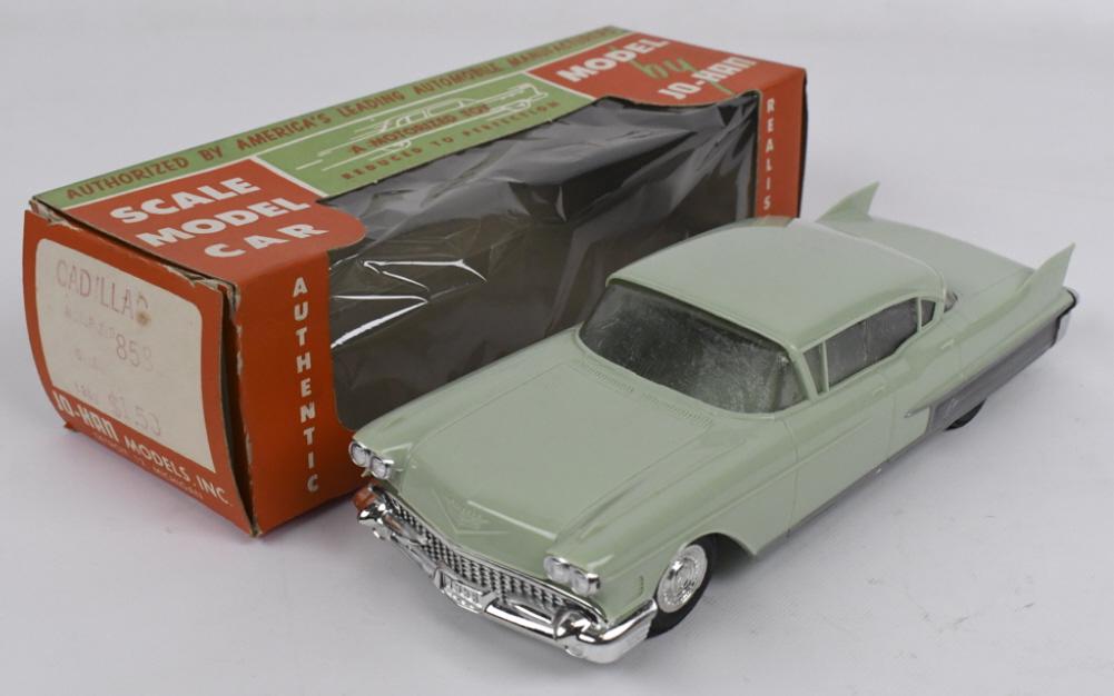 1958 Cadillac Fleetwood Dealer Promo Car w Box: 1:25 scale original 191958 Cadillac Fleetwood Sixty Special dealer friction promo car in original box by Jo-Han. Car appears to be in very nice condition with some expected light warping and wear from