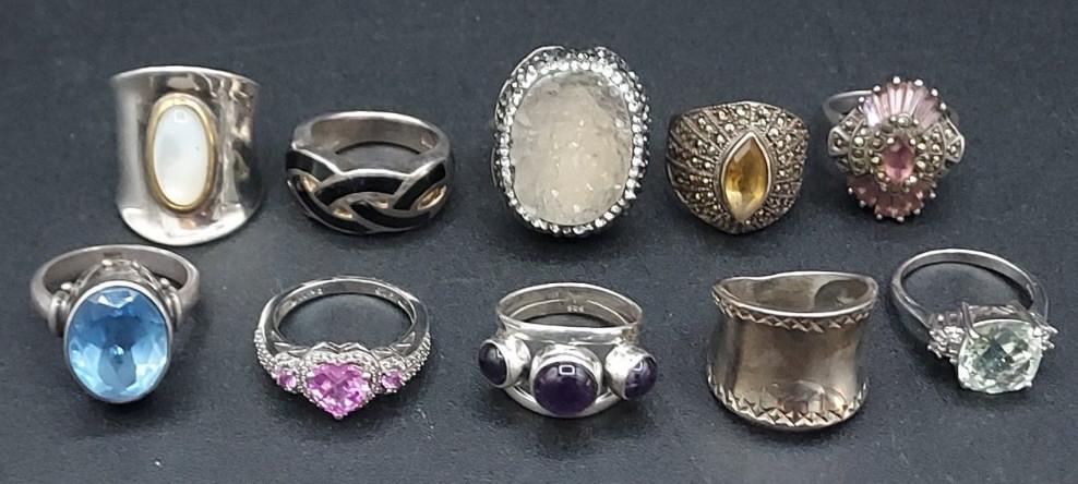 Lot of 10 Size 7 Sterling Silver Rings (1 of 4)