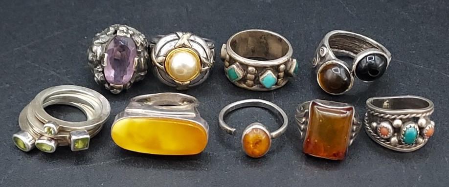 Lot of 12 Sizes 3 - 8 Sterling Silver Rings (1 of 4)