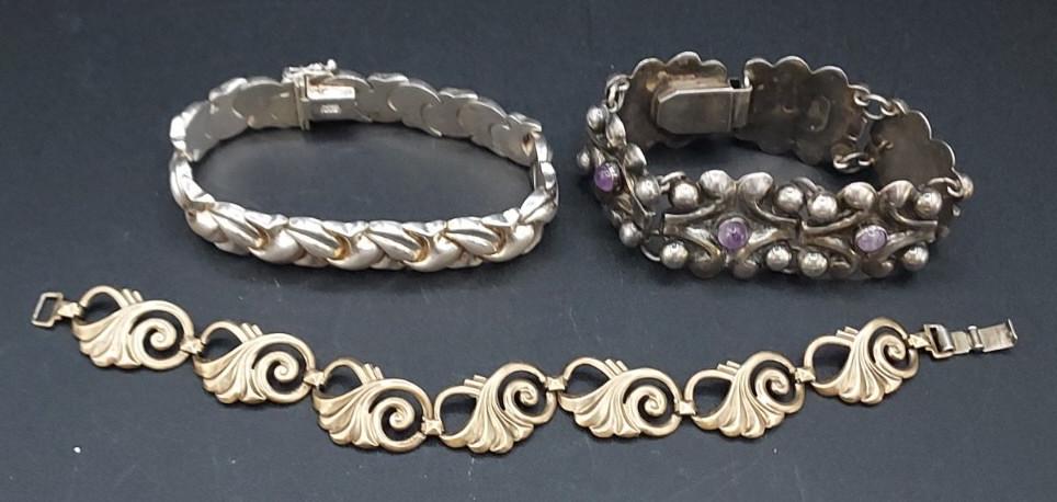 Lot of 3 Sterling Silver Link Bracelets: Lot of three sterling silver link bracelets. Bracelets measures between 7 - 8" long. Total weight 85 grams.