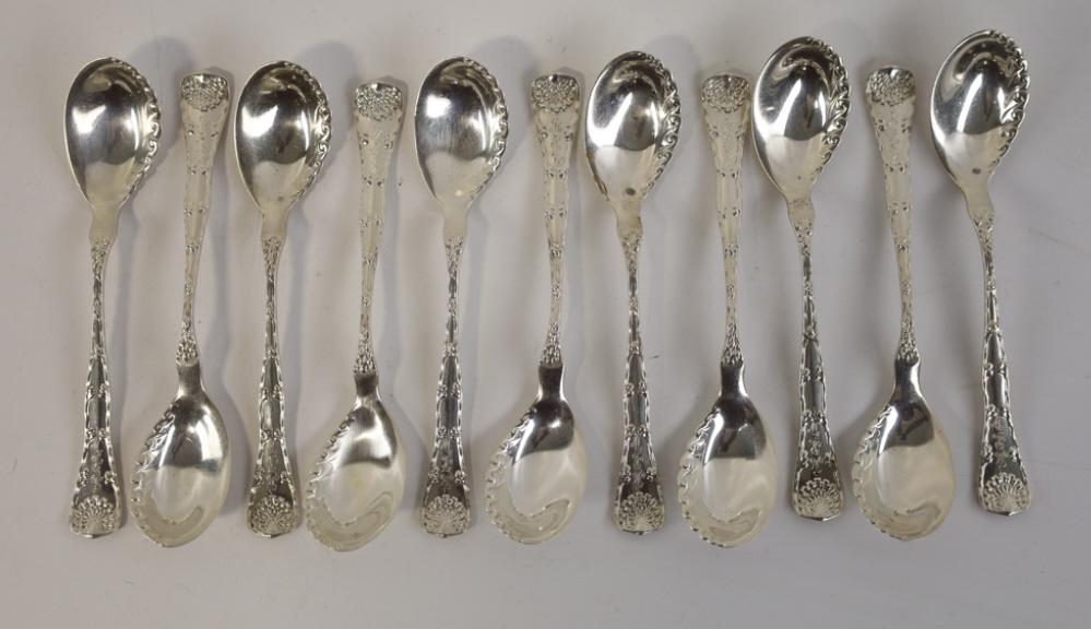 11 Pc. Tiffany Wave Edge Sterling Ice Cream Spoons (1 of 5)