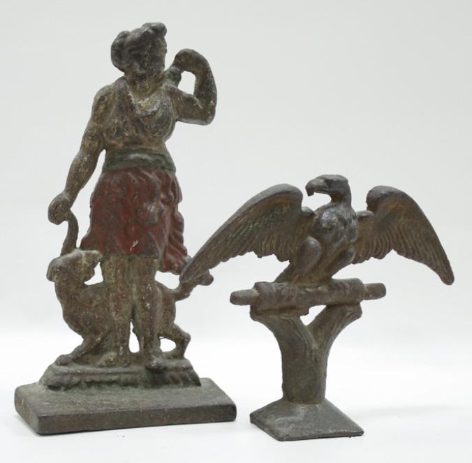 Antique Cast Iron Eagle & Lady W Dog Doorstops (1 of 7)