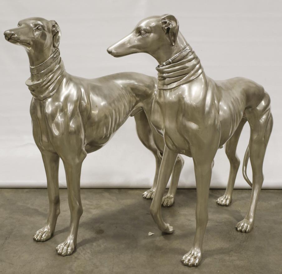 Life-Size Silver Plated Bronze Greyhound Statues (1 of 14)