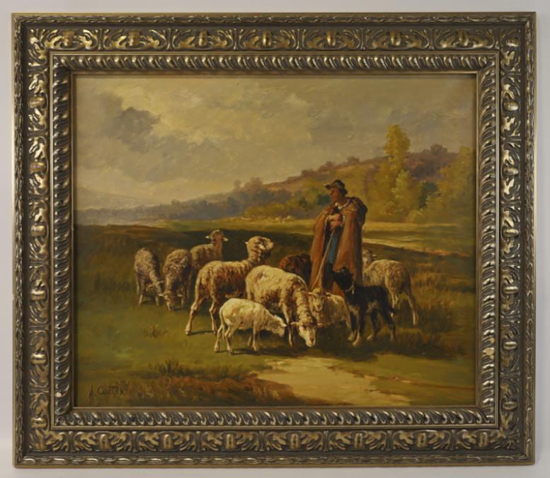 Andre Cortes, "Sheep and Shepherd" Oil On Canvas (1 of 10)