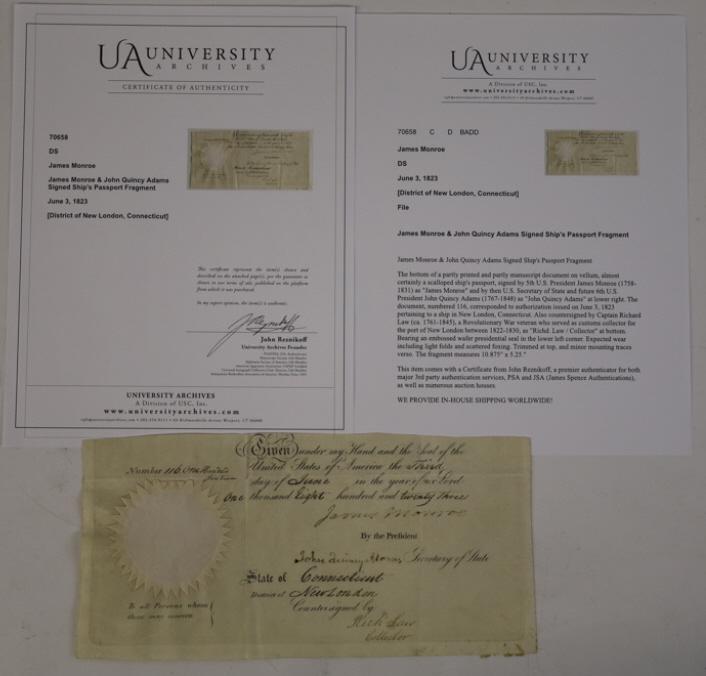 President James Monroe Signed Ship's Passport (1 of 11)