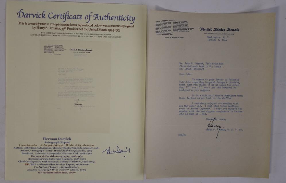 President Harry S. Truman Signed Letter (1 of 5)