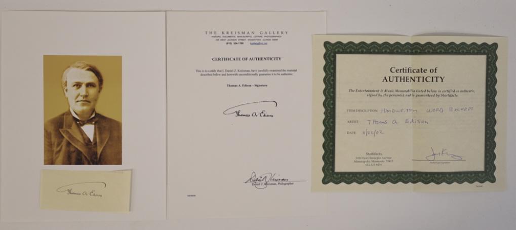 1923 Thomas A. Edison Signed Paper Fragment (1 of 7)