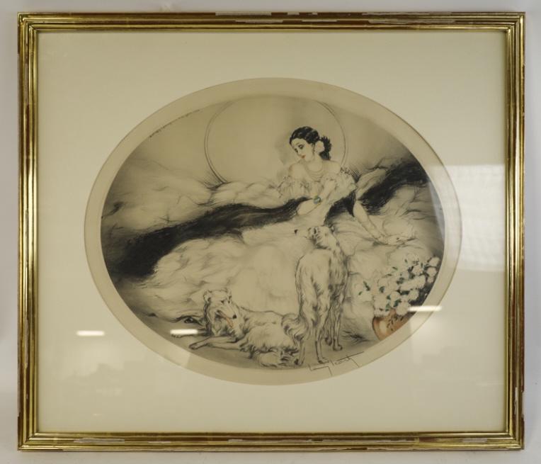 Louis Icart Aquatint Etching Of Woman W Greyhounds (1 of 12)