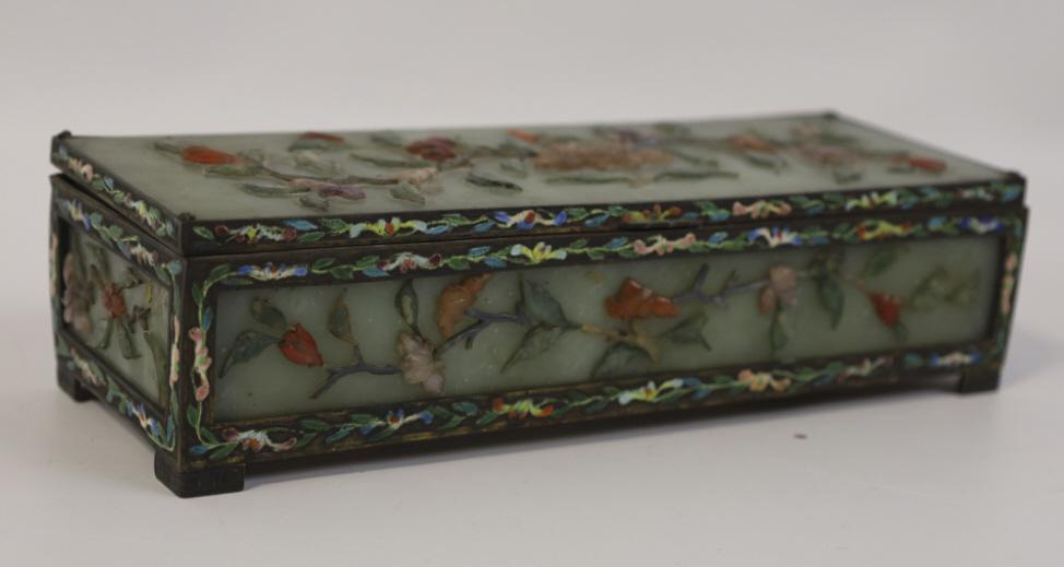 Chinese Jade Hardstone & Enamel Long Box (1 of 11)