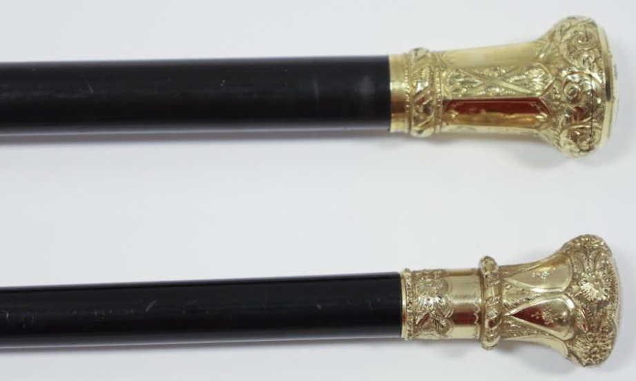 Two (2) Antique Gold Tone Pommel Walking Sticks (1 of 14)