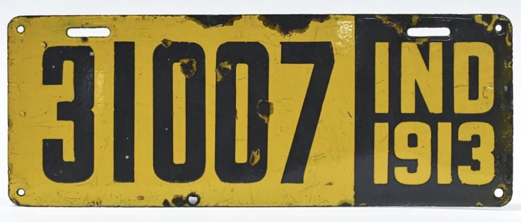 1913 Porcelain 5-Digit Indiana License Plate (1 of 4)