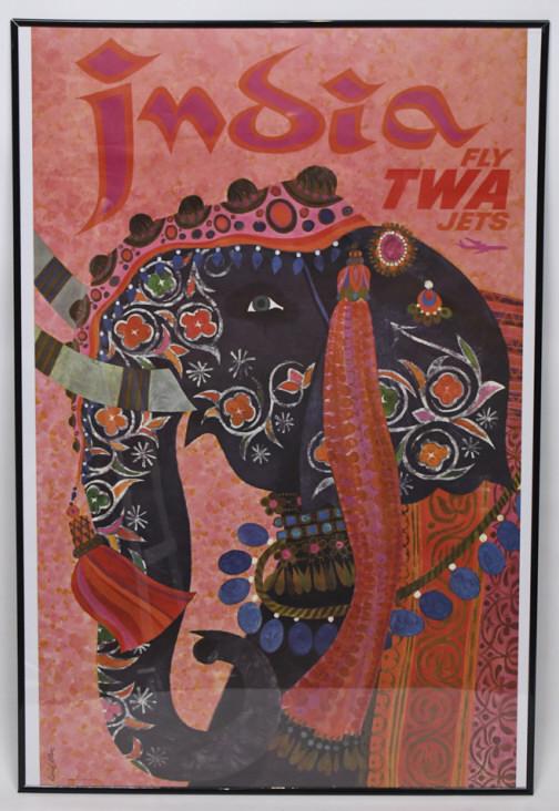Vintage TWA India David Klein Travel Poster 40x25 (1 of 10)