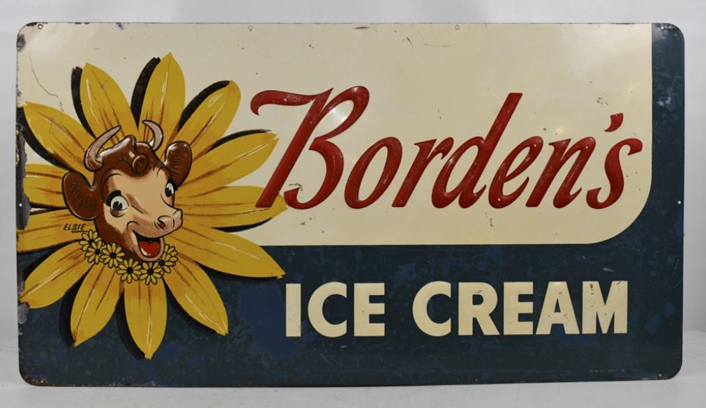 Vintage SST Borden's Ice Cream Embossed Adv Sign (1 of 10)