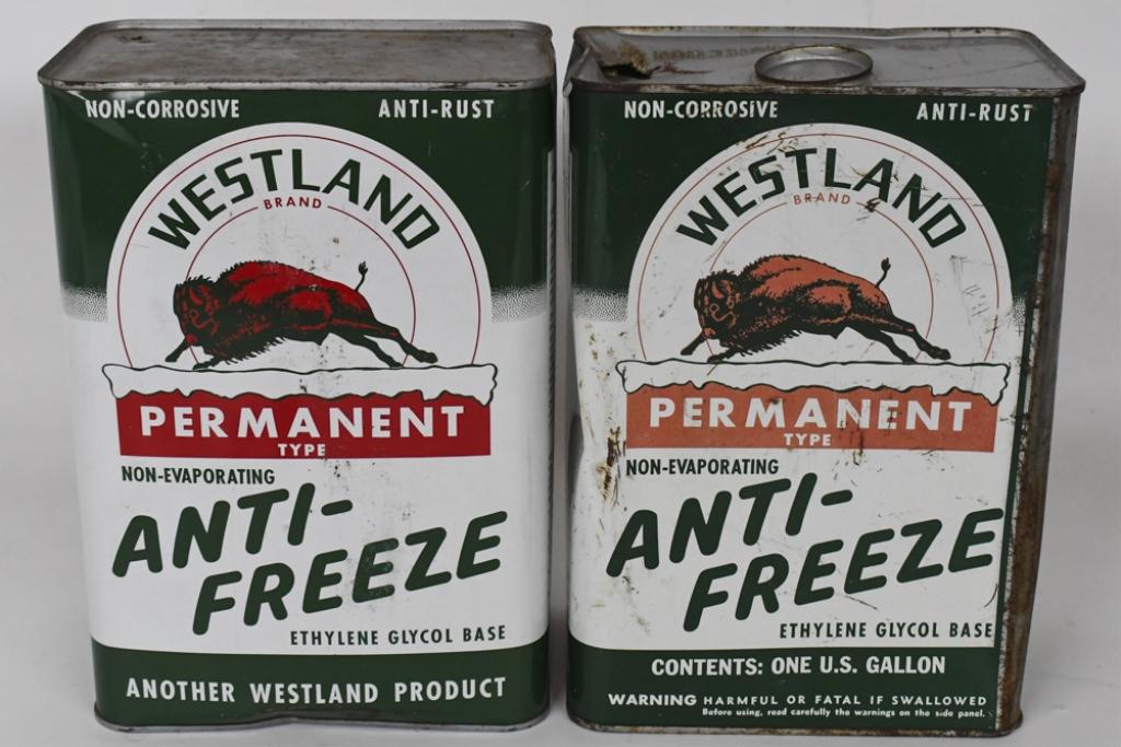 (2) Vtg Westland Anti-Freeze Gallon Cans w Buffalo (1 of 6)
