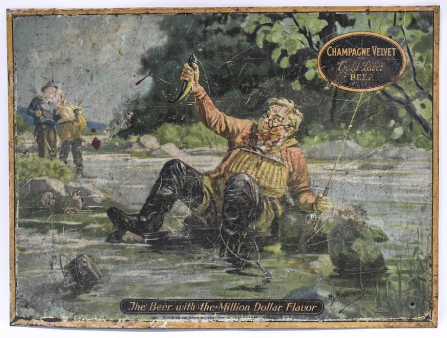 Early SST Champagne Velvet Beer Fishing Adv Sign (1 of 9)