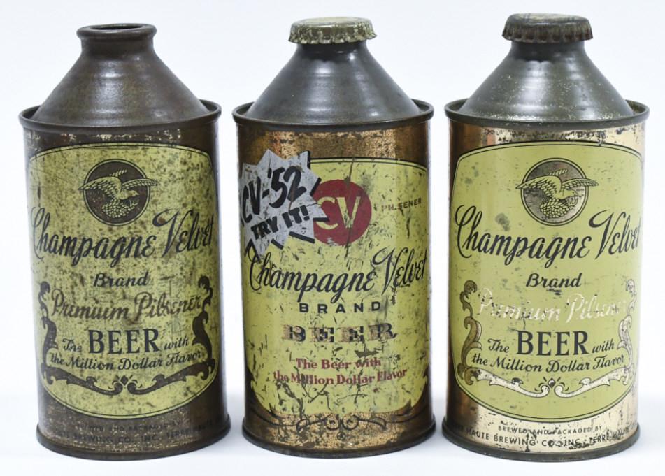 Lot Of 3 Early Champagne Velvet Beer Cone Top Cans (1 of 5)
