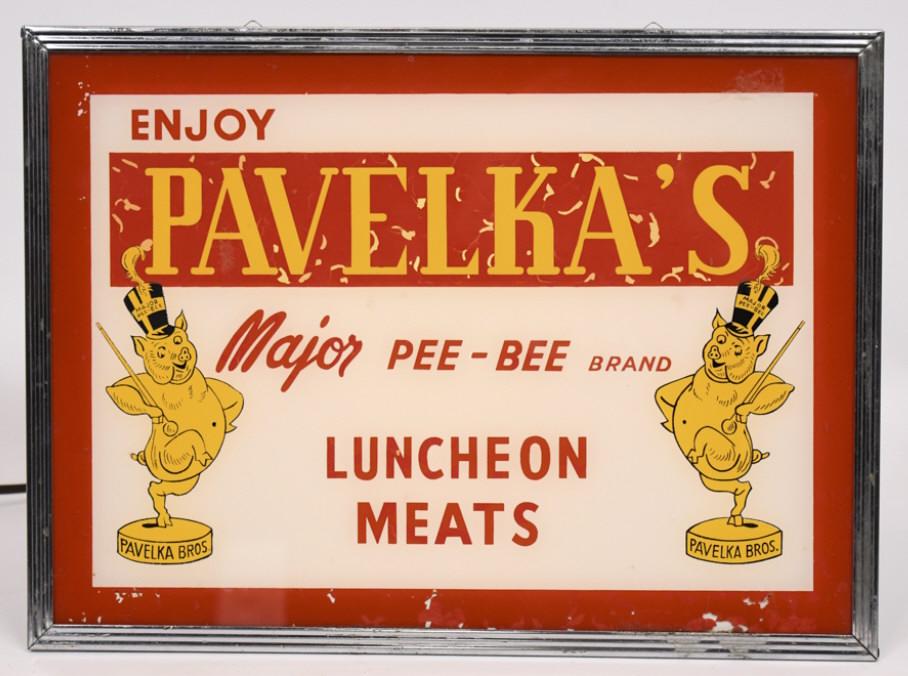 Vintage Pavelka's Lunch Meats Lighted Glass Sign (1 of 8)