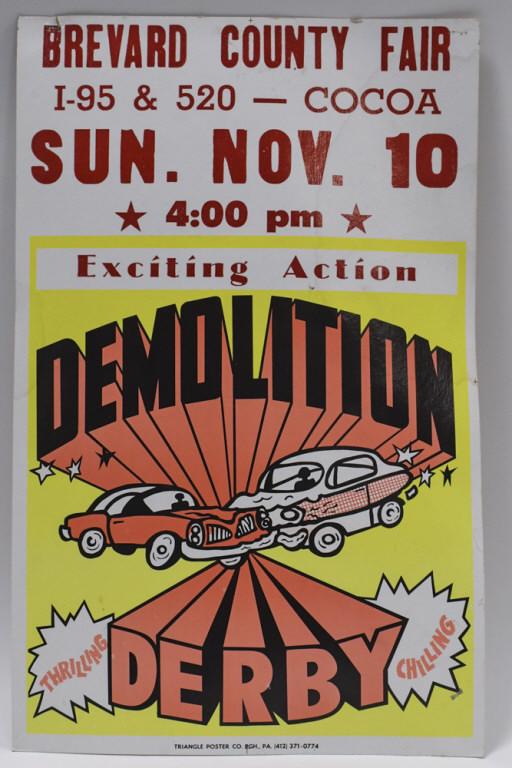 Vtg Brevard County Fair Demoltion Derby Adv Sign (1 of 7)