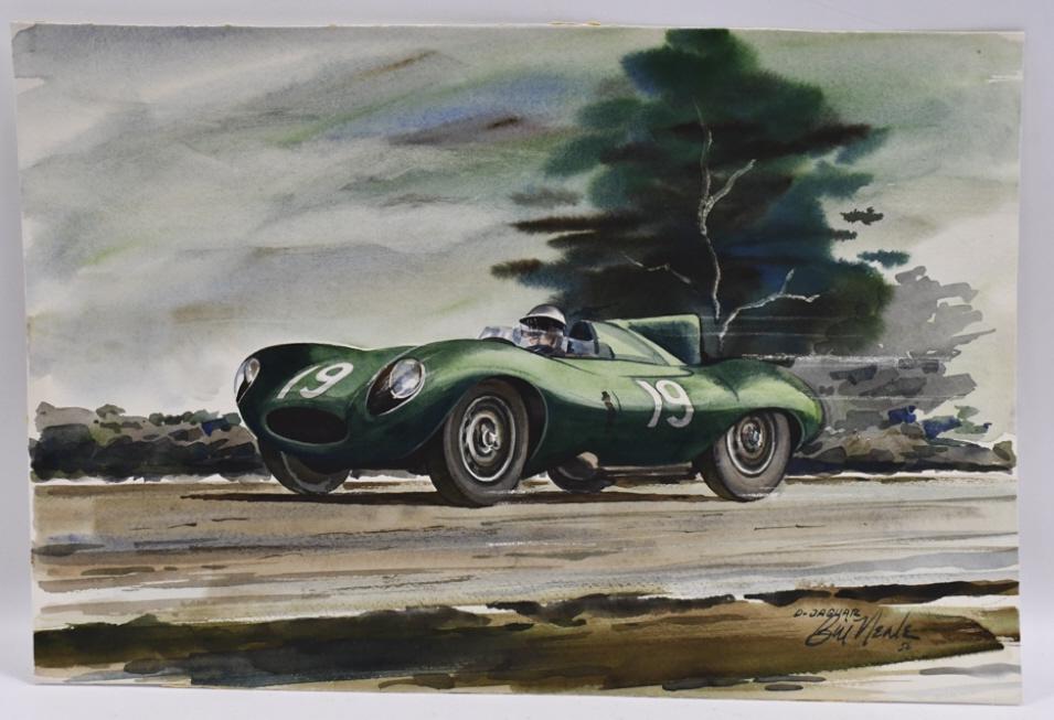 1956 Jaguar D-Type 19 Watercolor by Bill Neale (1 of 4)