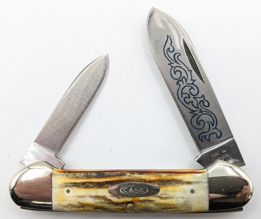 1977 Case Xx 52131 Blue Scroll Canoe Folding Knife