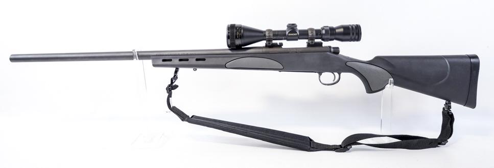 Remington Model 700 .308 Win. Bolt Action Rifle: Remington Model 700 bolt action rifle in .308 Win. The rifle is in nice used condition with a 26" bull barrel. Comes with Simmons Model 1045 scope and sling. SN: G6865993. FFL required for transfer. (